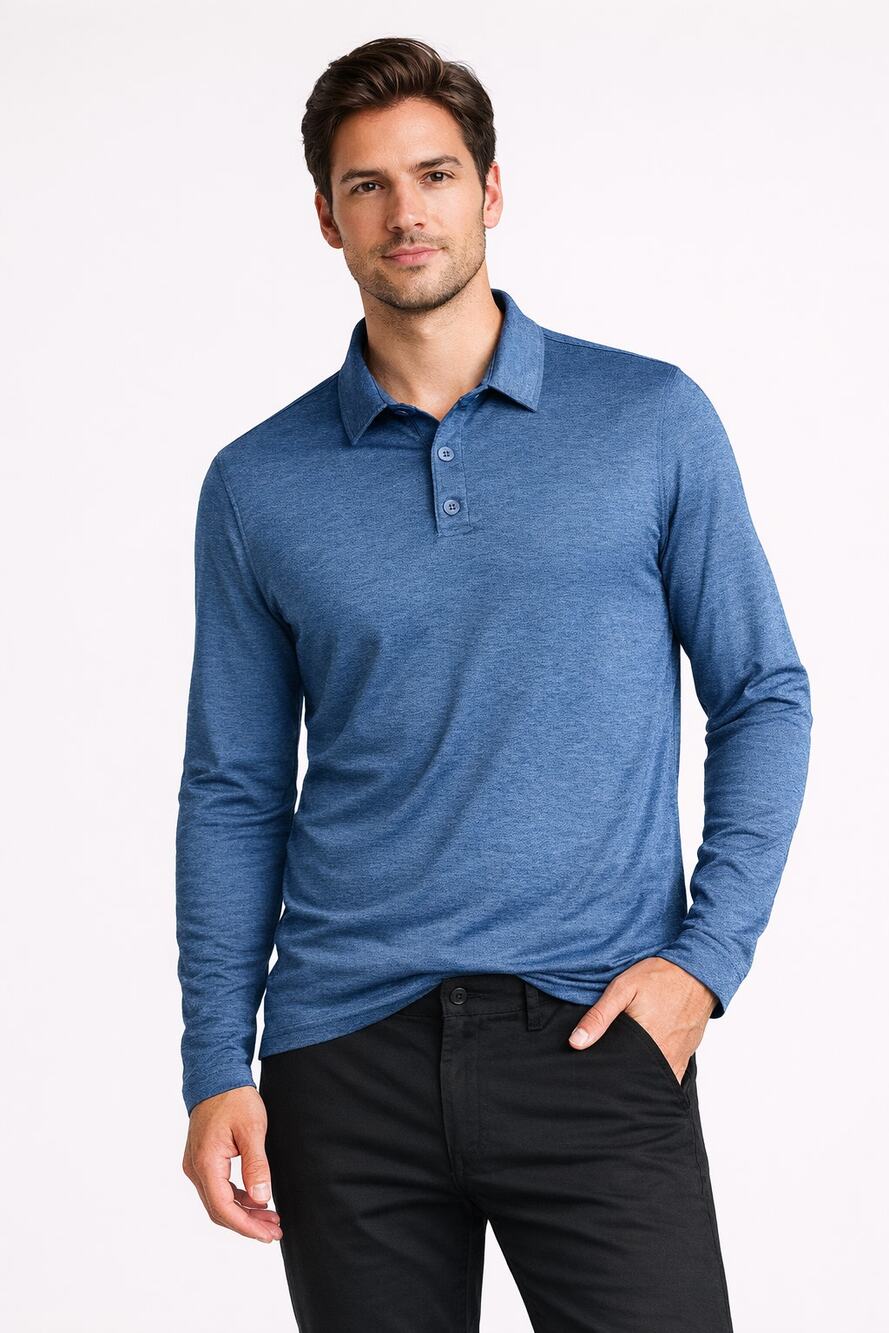 G.H. Bass & Co Polo Shirt Mens 2XL XXL Blue Performance Long Sleeve Golf NWT